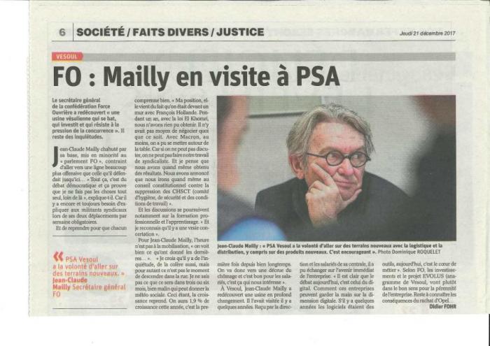 20/12/2017 - Jean-Claude MAILLY en visite sur le site de Peugeot Vesoul