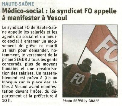 Médico-social : grève et manifestation FO le 31 mai 2022 à Vesoul